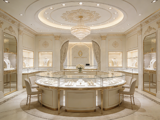 Classic Cream & Gold Luxury Jewelry Store Design
