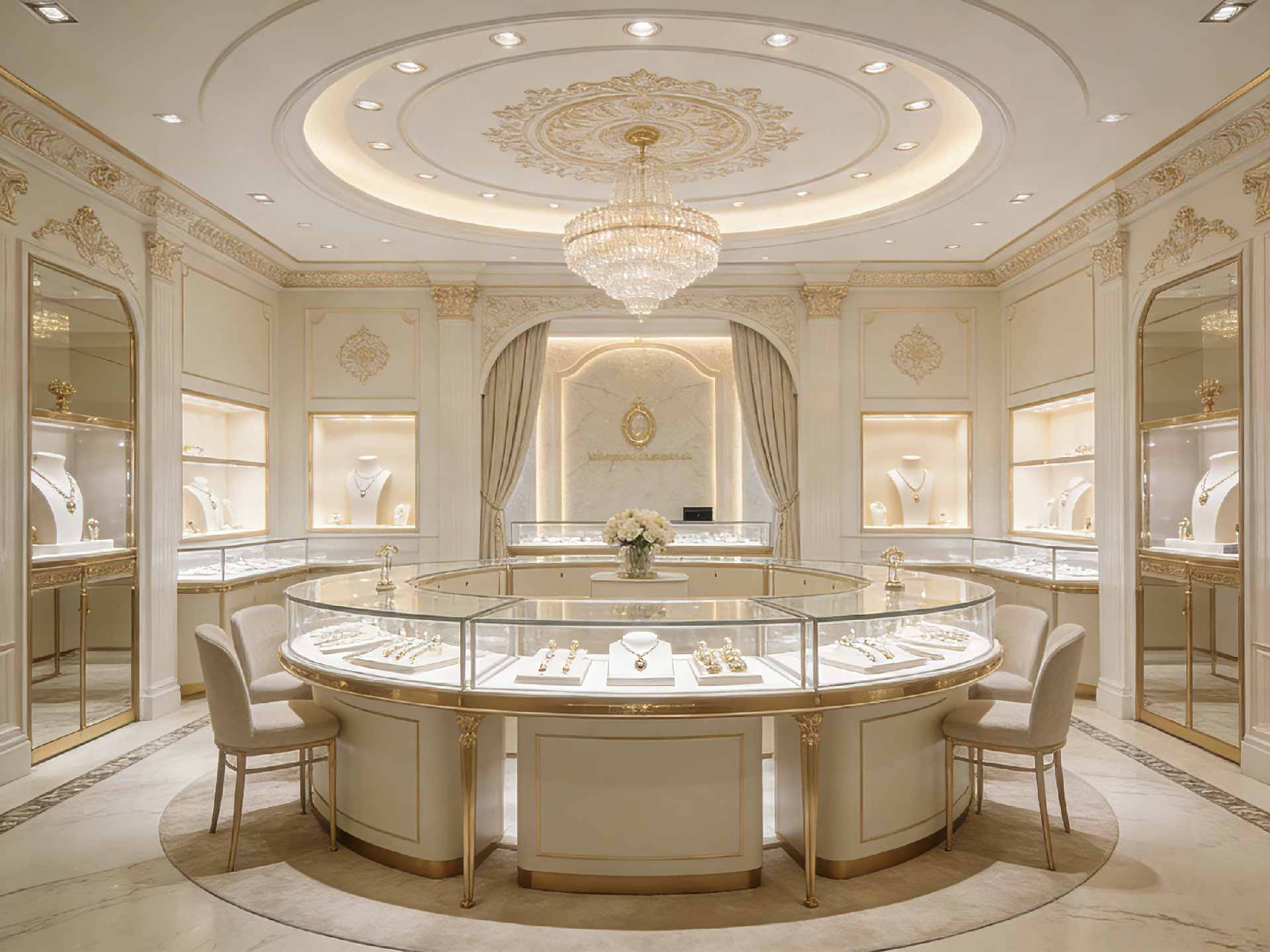 Classic Cream & Gold Luxury Jewelry Store Design