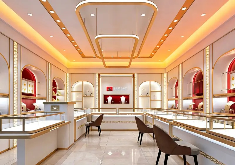 Red & Gold Chinese Luxury Jewelry Store Design