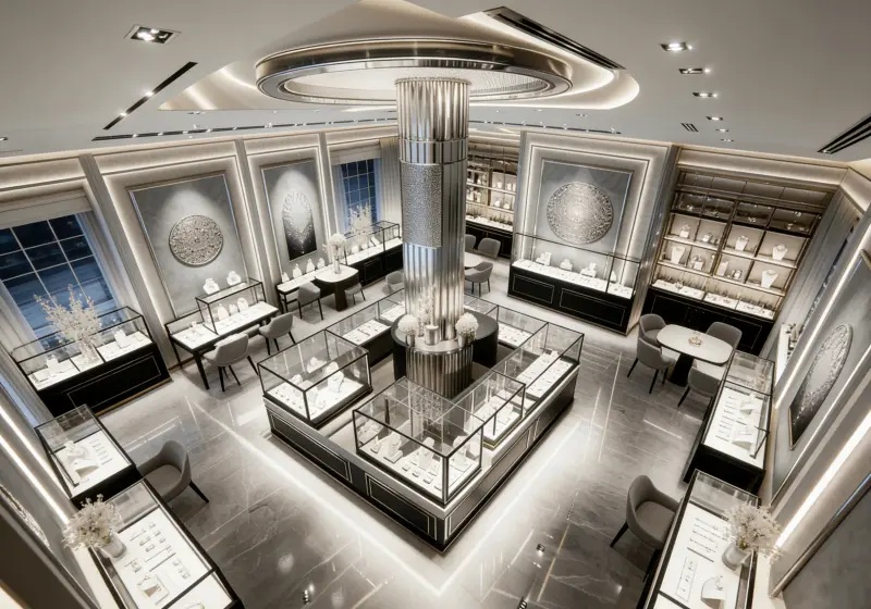 Modern Silver & Black High-End Jewelry Store Design