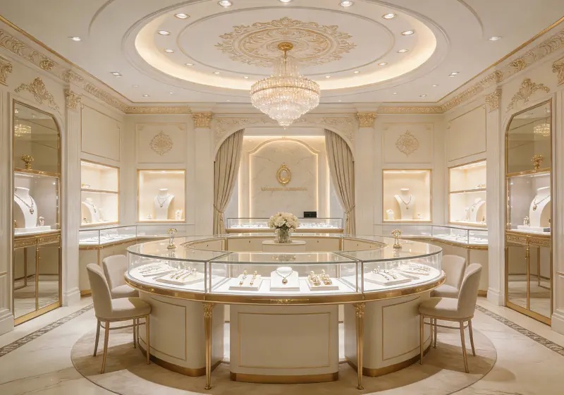 Classic Cream & Gold Luxury Jewelry Store Design