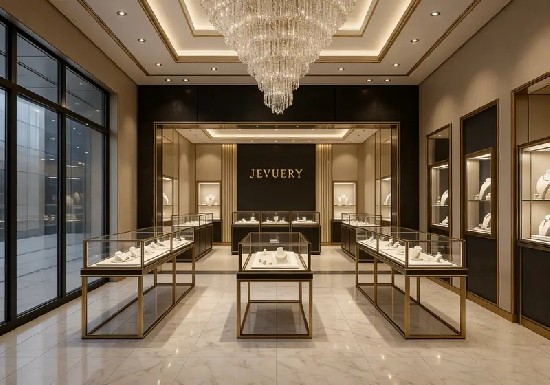 Black & Gold Minimalist Luxury Jewelry Store Design