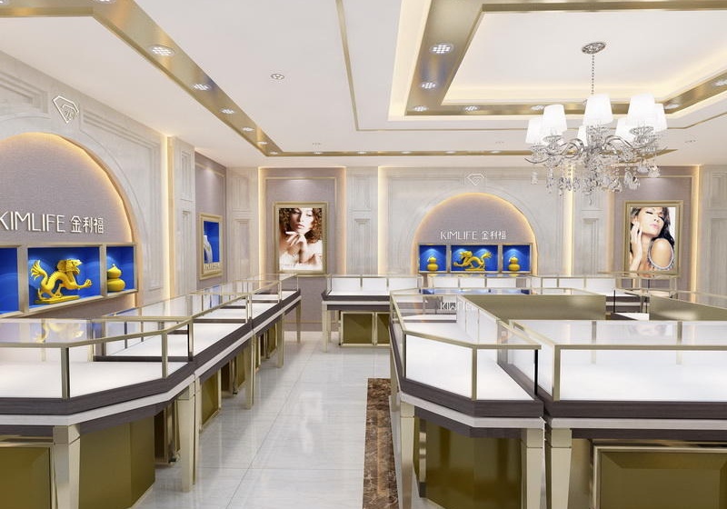 Gold & Wood Contemporary Jewelry Store Design