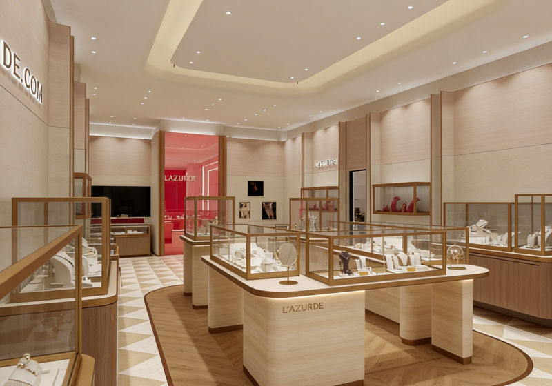 Gold & Wood Contemporary Jewelry Store Design