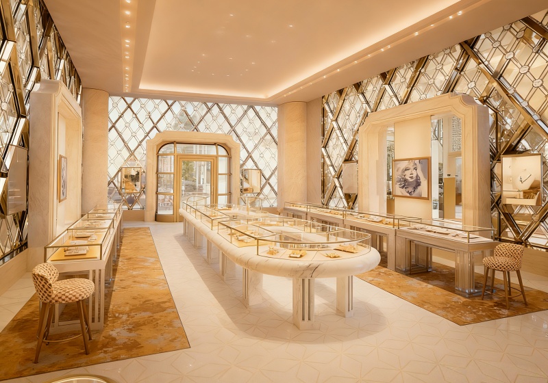 Beige & Gold French Luxury Top-Tier Jewelry Store Design