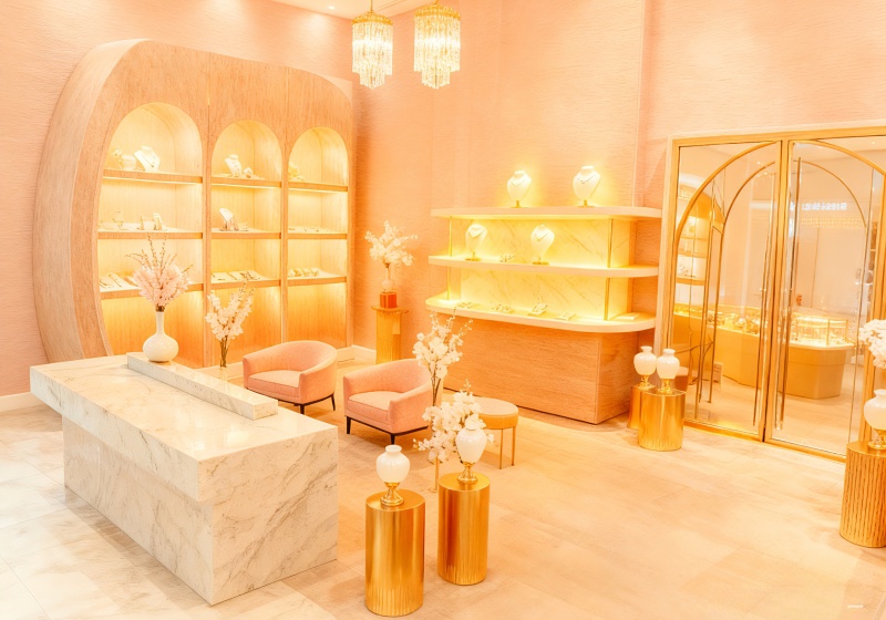 Blush Pink & Light Wood Romantic Light Luxury Jewelry Store