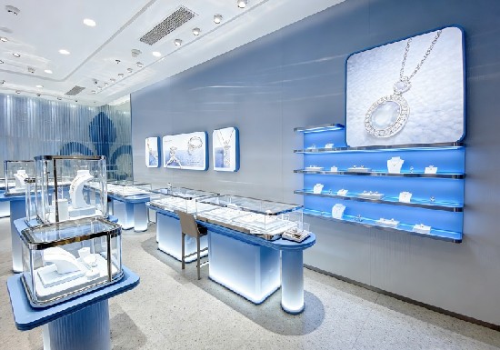 Light Blue & White Modern Tech-Luxury Jewelry Store