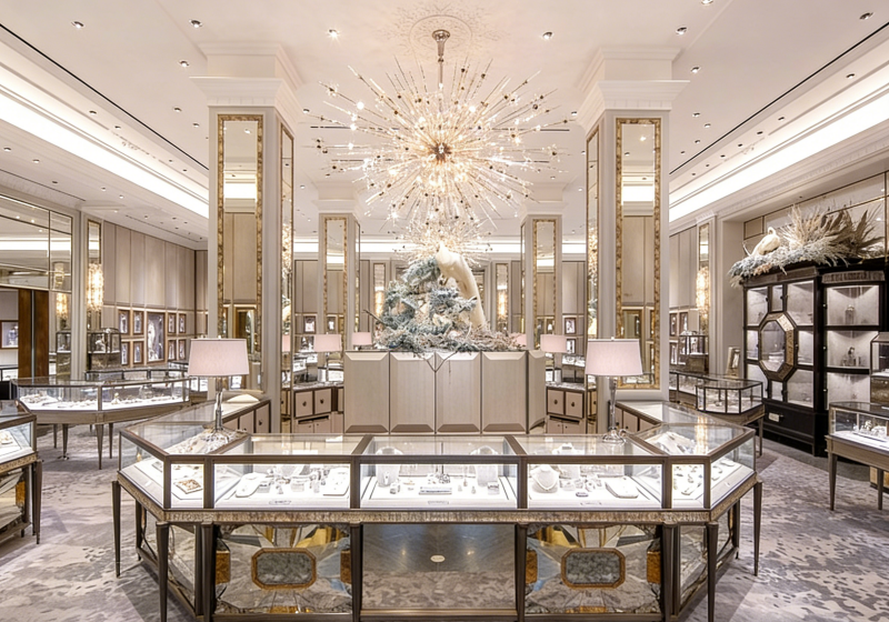 Sleek White & Gold Jewelry Display Cases