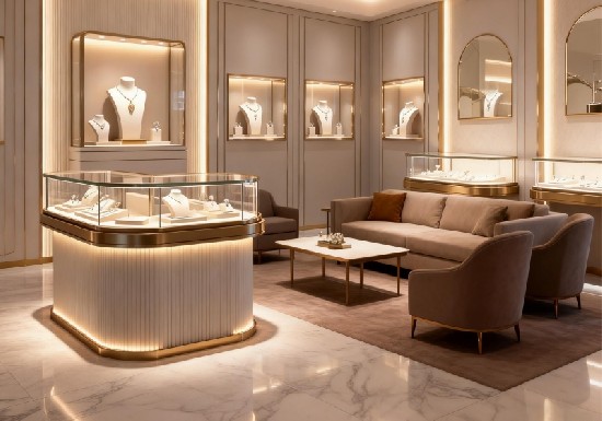 White & Gold Geometric-Texture Symmetrical Art-Luxury Jewelry Store