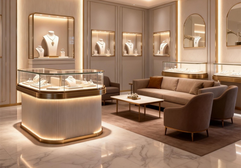 White & Gold Geometric-Texture Symmetrical Art-Luxury Jewelry Store