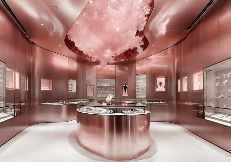 Rose Gold & Crystal Futuristic Luxury Jewelry Store