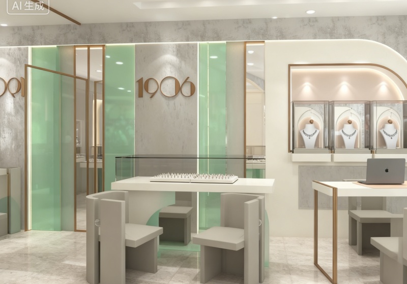 Mint Green & Gray Fresh Elegant Light Luxury Jewelry Store