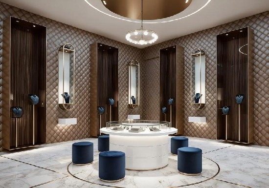 Brown Quilted & Gold Elegant Luxury Jewelry Store