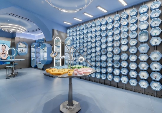 Pastel Blue & Techy Hexagonal Experimental Trend Jewelry Store