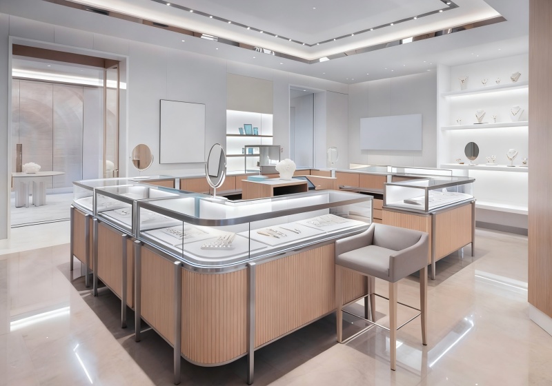 Light Oak & Silver Minimalist Modern Jewelry Store