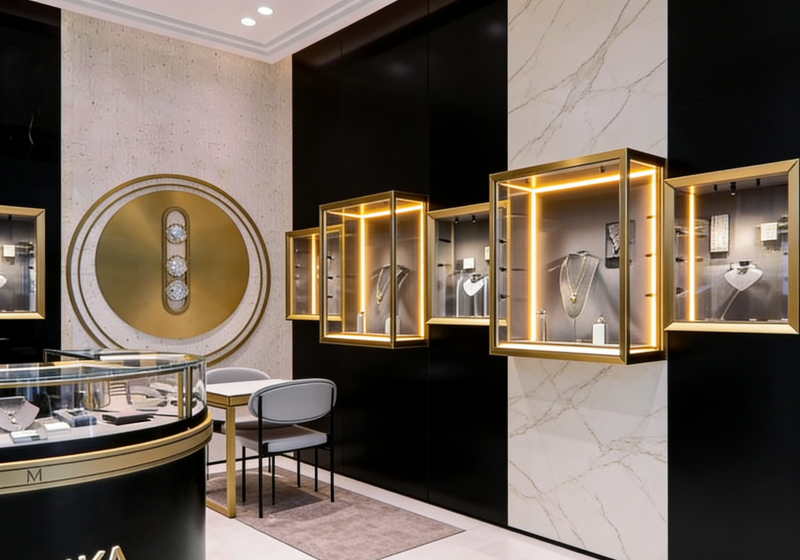 Modern Black & Gold Luxury Jewelry Display Cases