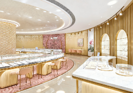 Warm Gold & Blush Pink Romantic Luxury Jewelry Store