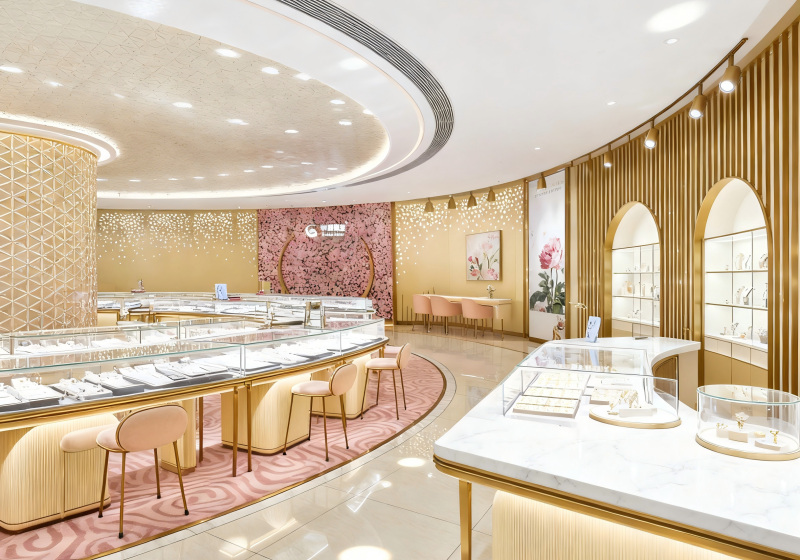 Warm Gold & Blush Pink Romantic Luxury Jewelry Store