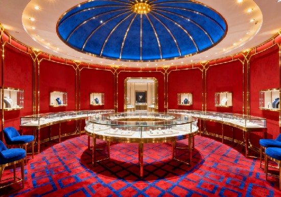 Scarlet Red & Royal Blue Opulent Palace-Style Jewelry Store