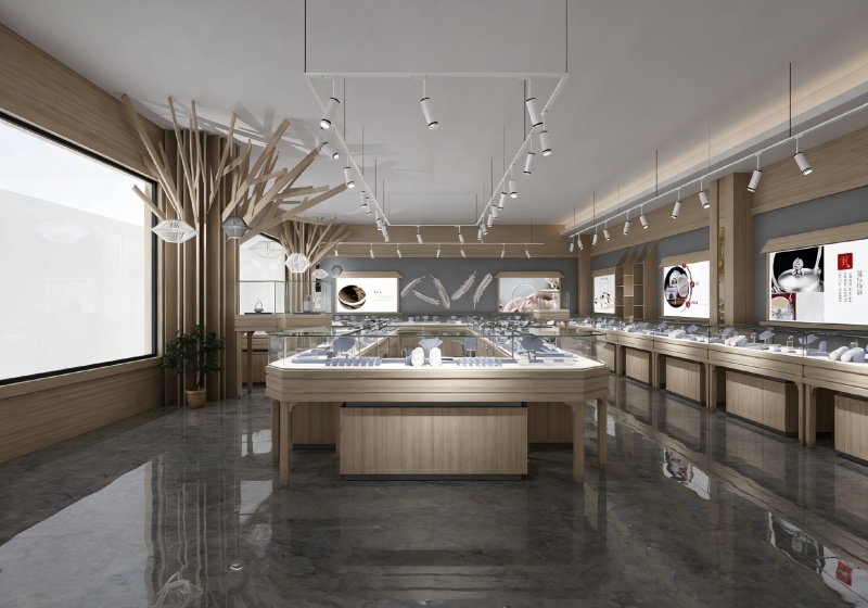 Light Oak & Slate Gray Minimalist Natural Jewelry Store