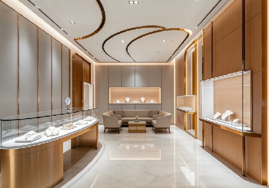 Warm Gold & Light Oak Modern Light Luxury Jewelry Store