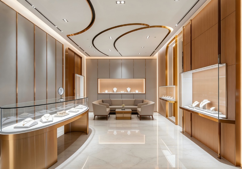 Warm Gold & Light Oak Modern Light Luxury Jewelry Store