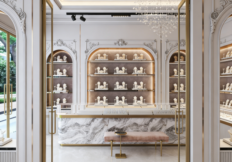 Luxury Jewelry Store Design with Marble Display Counters