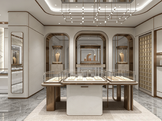 Luxury White & Rose Gold Arched Jewelry Store Display Suite