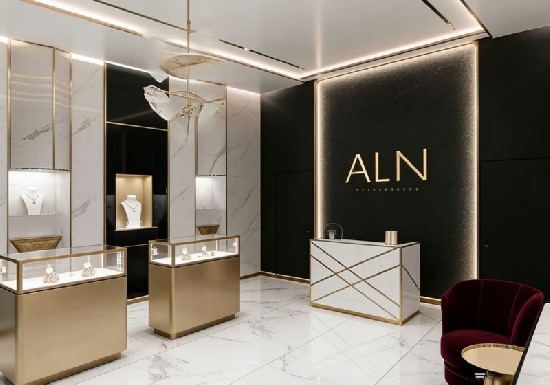 Luxury Black, White & Gold High-End Jewelry Store Display Suite