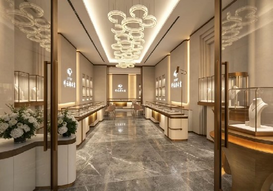 Luxury White & Gold Modern Jewelry Store Display Suite with Sculptural Counters