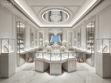 Luxury White & Silver French Style High-End Jewelry Store Display Suite