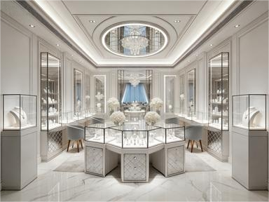 Luxury White & Silver French Style High-End Jewelry Store Display Suite