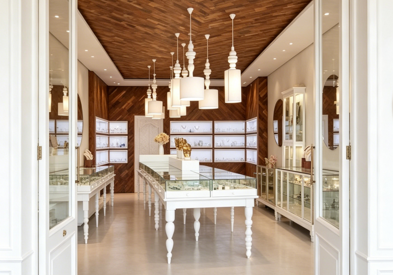 Vintage-Style White Jewelry Display Tables with Drawers