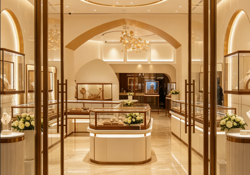 Elegant Gold-Toned Wood & White Jewelry Display Cases