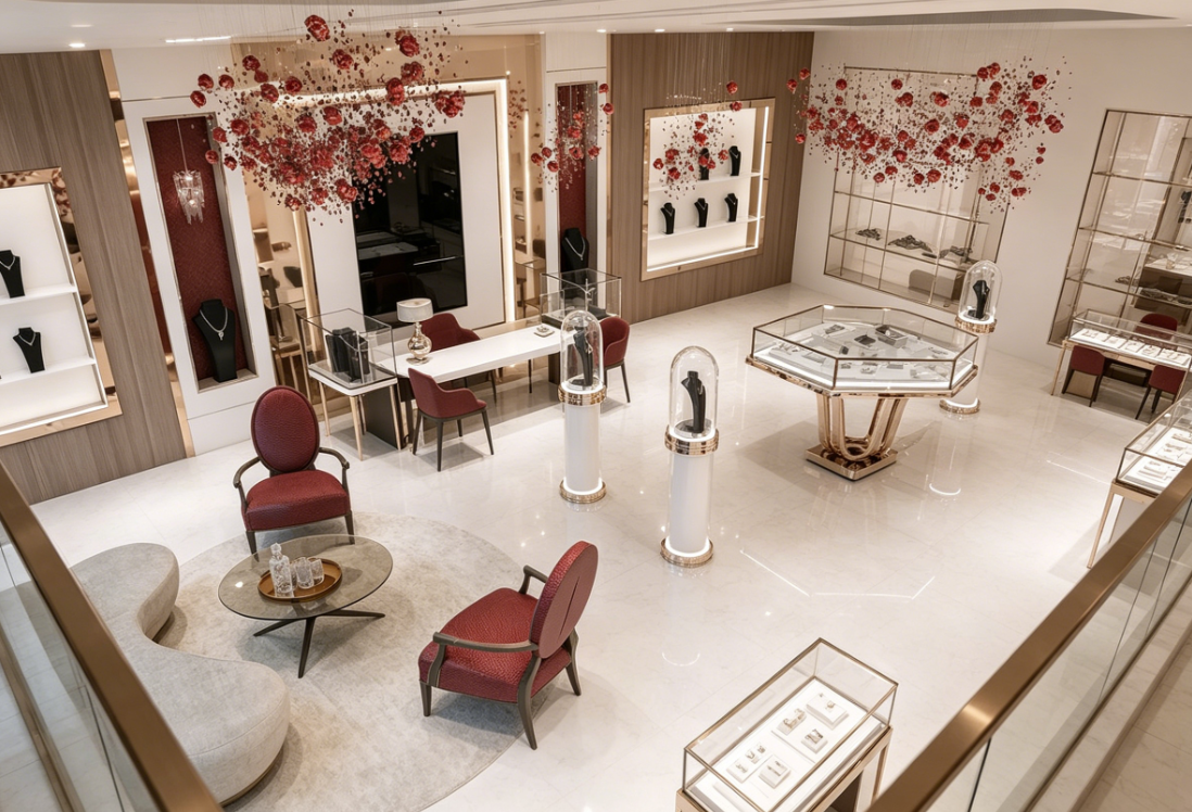 Rosé Petal Jewelry Retail Space & Display Solution