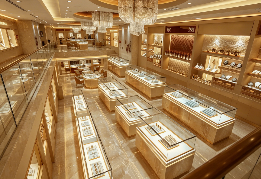 Golden Opulence Jewelry Retail Space & Display Solution