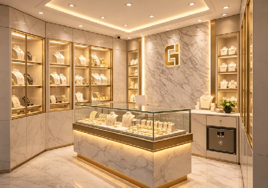 Luxury Marble & Gold Jewelry Display Cabinets