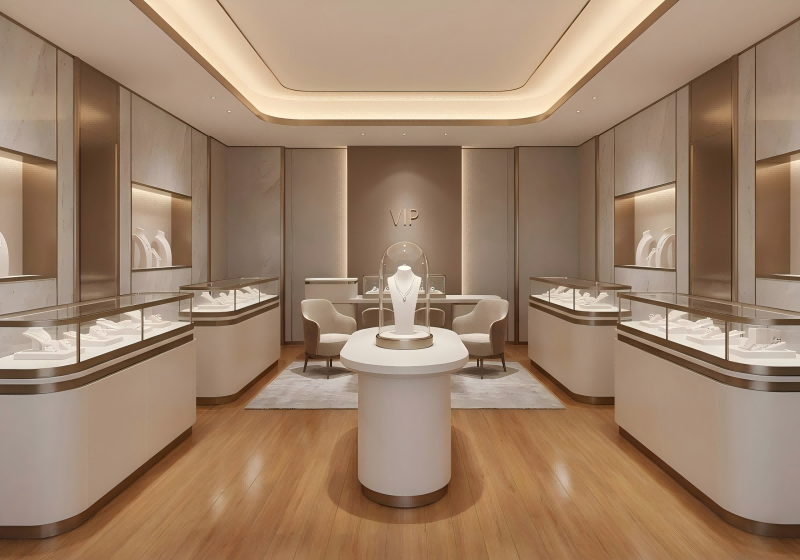 Premium Hexagonal Jewelry Display Cabinets & Full Boutique Design