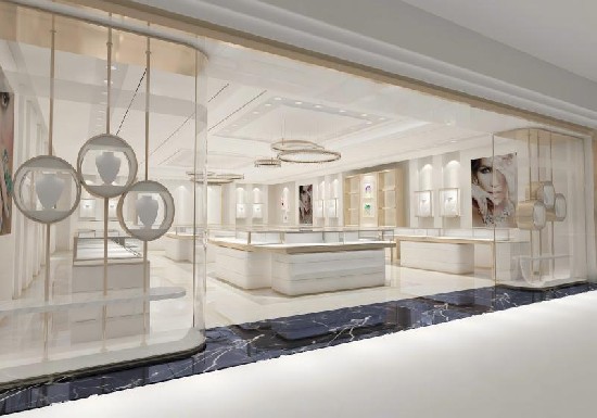 Luxury White Gold Jewelry Display Showcase | Full Store Fit-out Solution
