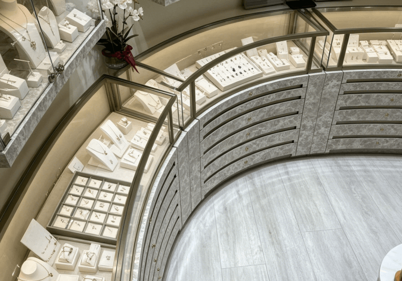 Custom Curved Marble Jewelry Showcase with Multi-Layer Drawers