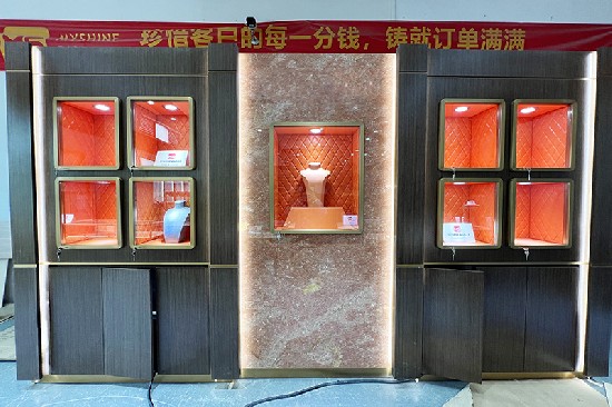 Custom Jewelry Wall Cabinet with Orange PU leather