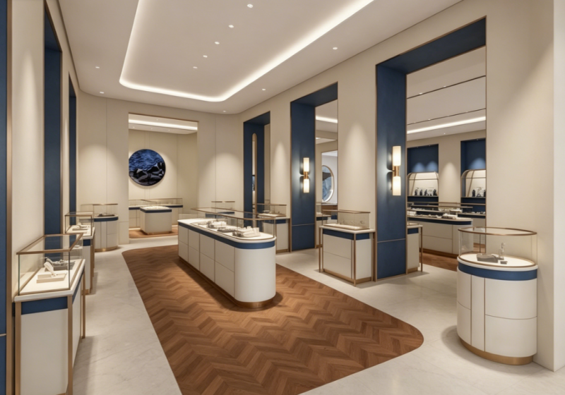 Navy Serenity Jewelry Retail Space & Display Solution