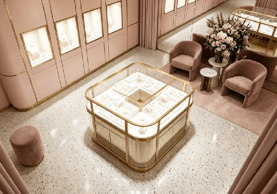 Custom Gold Framed Square Jewelry Display Counter