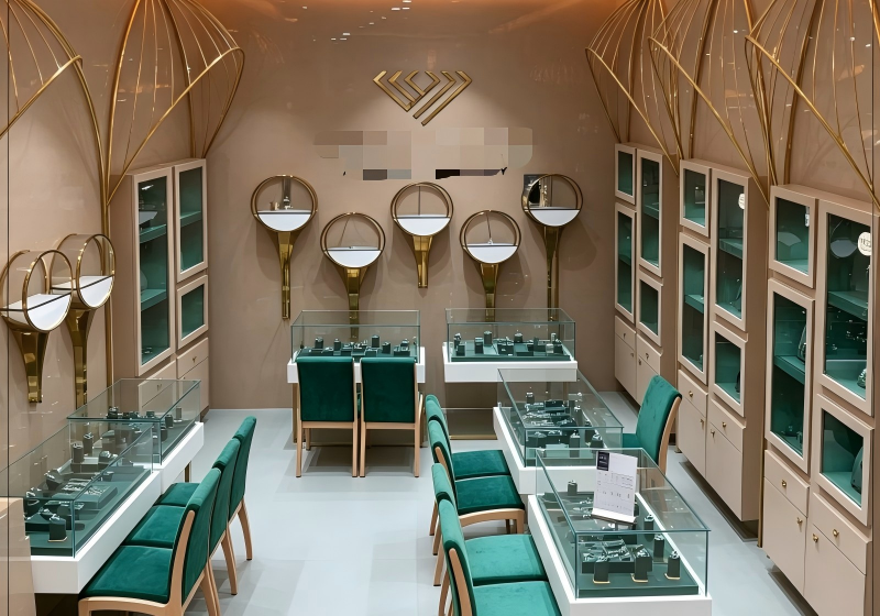 Luxury Emerald Green & Gold Themed Jewelry Store Full Fixture Package