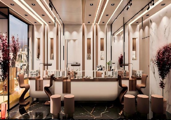 Warm Minimalist Modern Jewelry Boutique Full Set Interior & Display Furniture