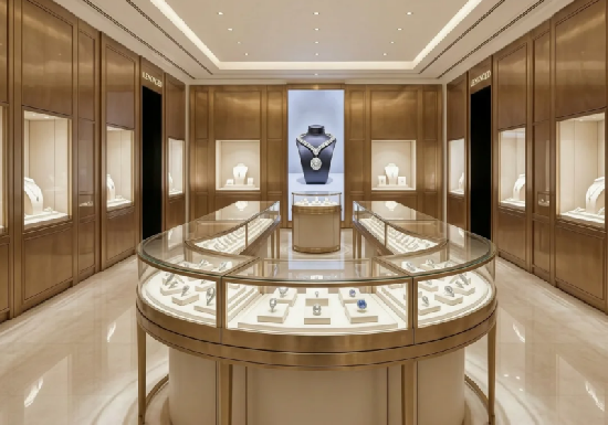US Custom Brushed Gold Jewelry Display Cabinets
