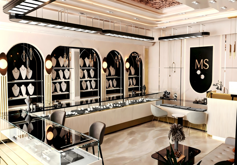 Modern Luxury Gold Jewelry Store Full Interior Solution