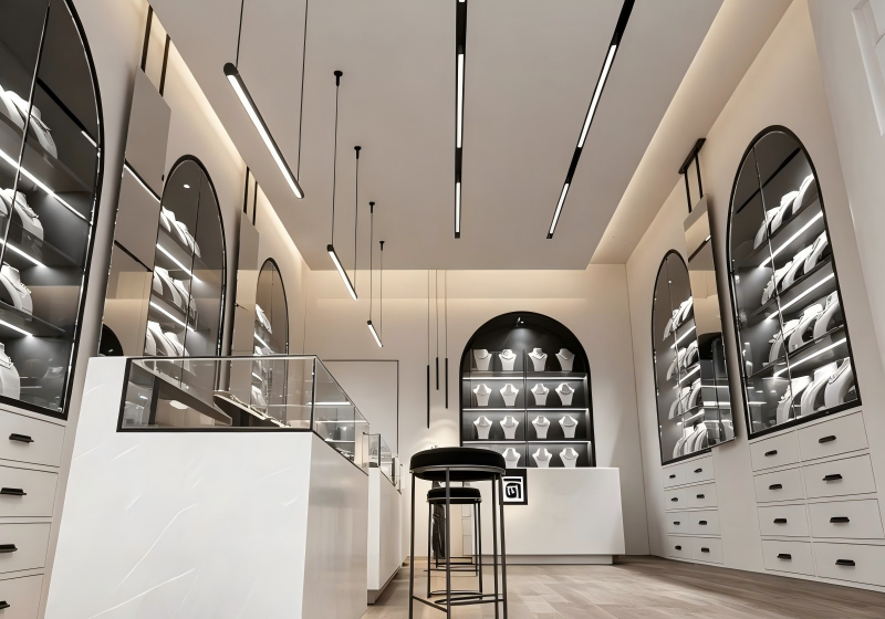 Modern Arched Black & White Jewelry Boutique Complete Display Fixture Set