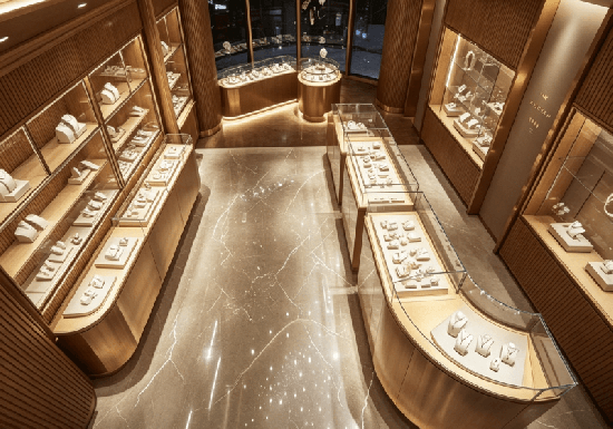 Wood Curved Counter Modern Jewelry Shop Full Display Set