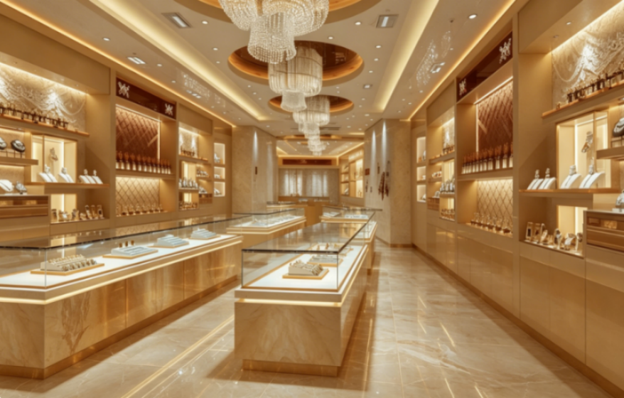 Golden Promenade Jewelry Retail Space & Display Solution